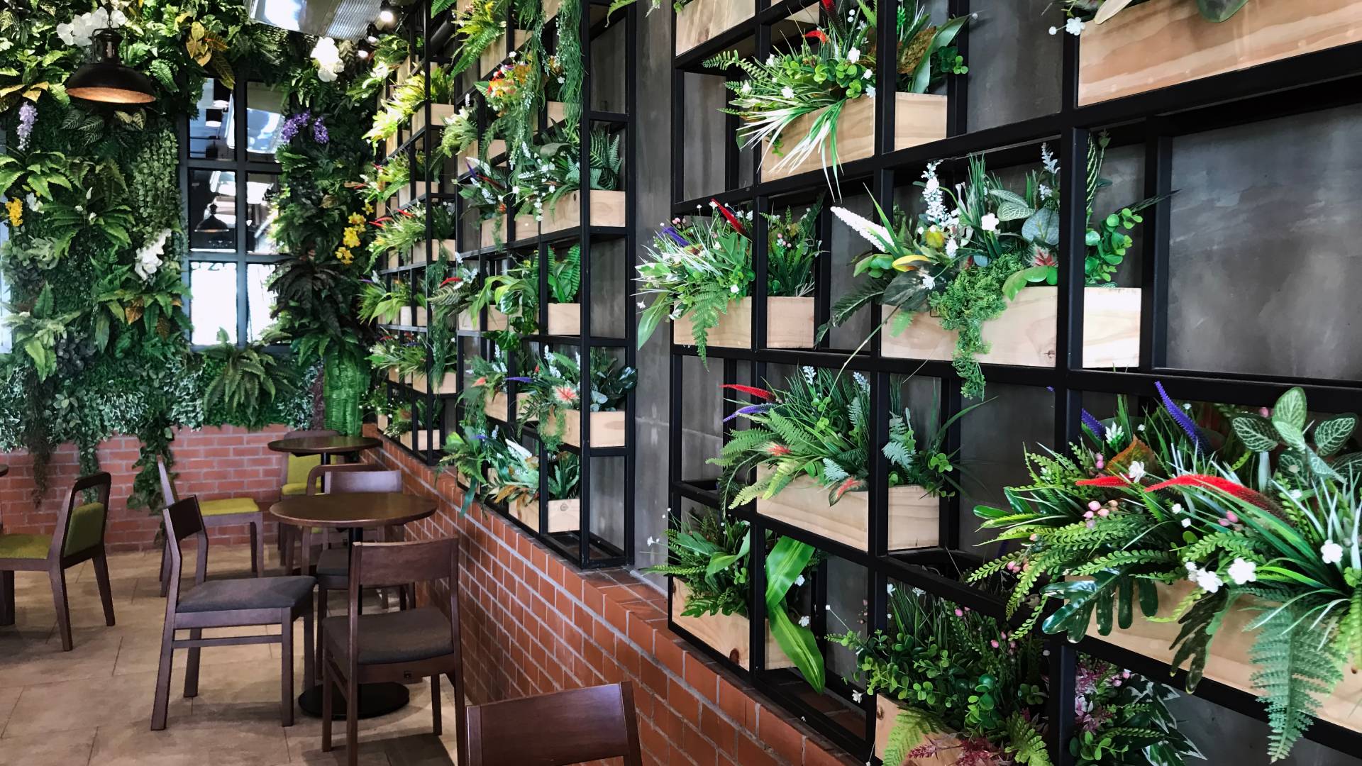Restaurant with an artificial living wall