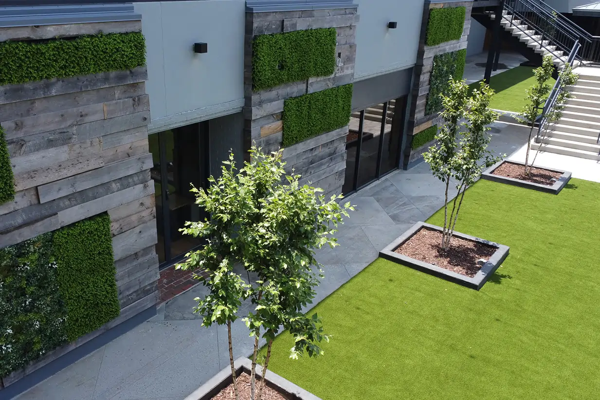 Artificial grass installed outside of commercial building